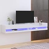 St.Mandyu Floating TV Stand for TVs Up to 85 inch,71'' Modern Entertainment Center with LED Lights and Power Outlets,Wall Mounted Media Console Hanging TV Shelf(White)
