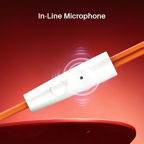 Image of boAt Bassheads 211 Wired Earphones with 10mm Drivers, Signature Sound, in-Line Microphone, 3.5mm Jack, Voice Assistant & 120cm Cables (Off White Orange)