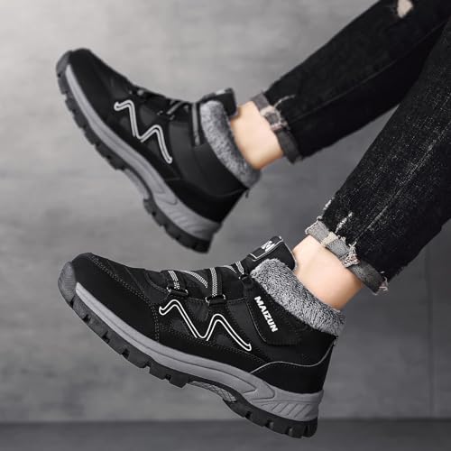 Image of Moodeng Mens Winter Boots Casual Lightweight Snow Boots Warm Fur Lined Hiking Boots Water-Resistant Comfortable Ankle shoes Outdoor Walking