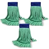 Heavy Duty Commercial Mop Head Replacement for Rubbermaid: 3 Packs 14oz Microfiber Tube Lint Free Industrial Heavy Duty Mop Head for Floor Cleaning - Super Absorbent & Bleach-Safe (Green)