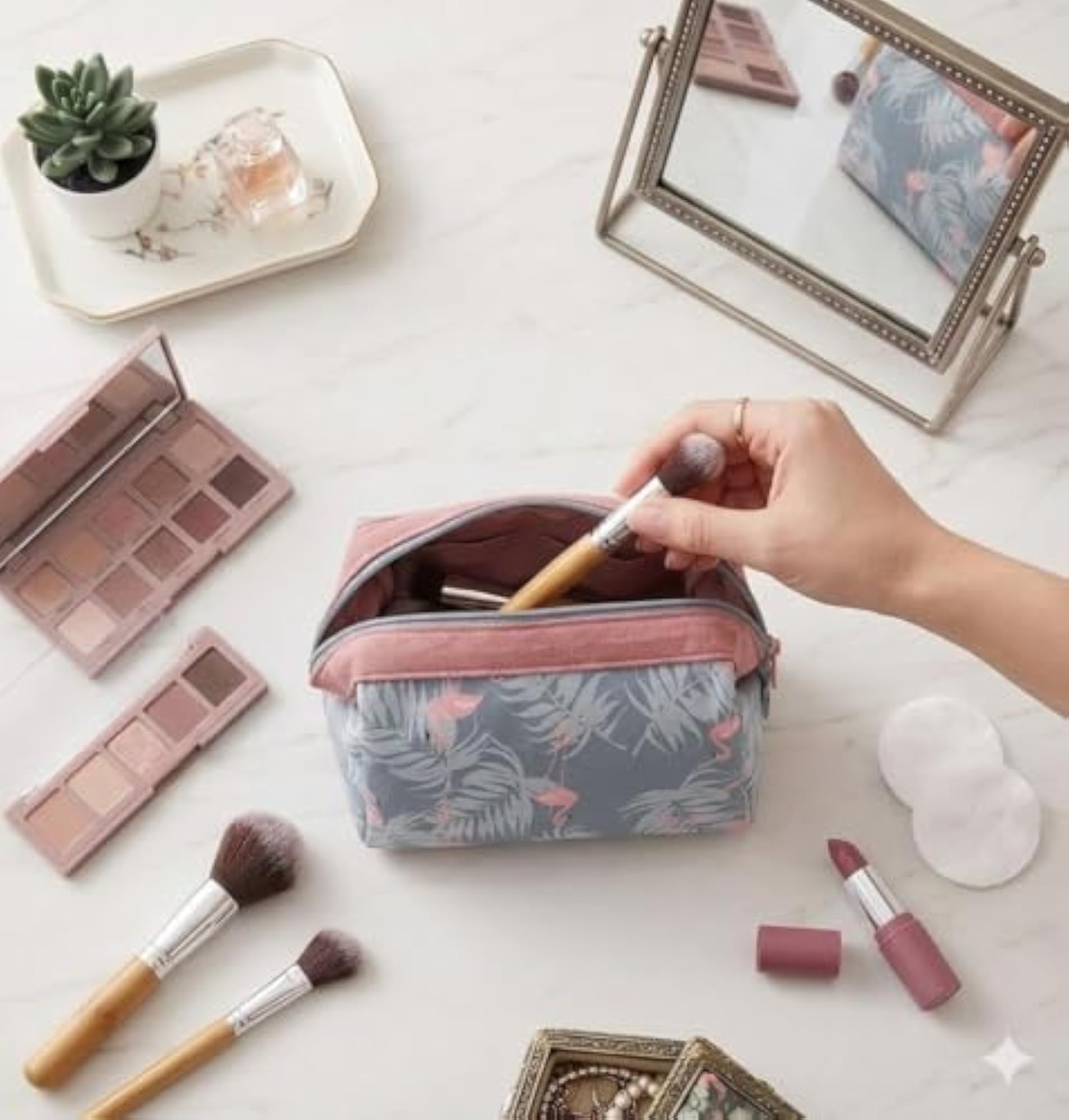 Flamingo Print Naylon Cosmetic Toiletry Makeup Pouch, Everyday Use