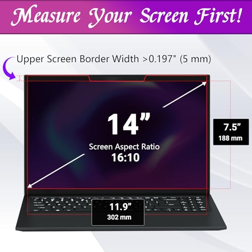 Image of PYS 14 Inch 16:10 Magnetic Laptop Privacy Screen, Anti-Glare Blue Light Filter, Removable Privacy Shield for Lenovo, HP, Dell