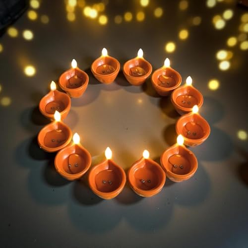Image of K D 12 Pcs Water Sensor Diya Lights Yellow Colour- Electric Flameless & Smokeless LED Diyas | Eco-Friendly Warm Ambient Lights for Home Decor & Festivals, Diwali Purpose(Water Diya Pack of 12)