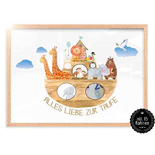myDreamwork® Geschenk Taufe - Fertig GERAHMT | Taufgeschenke für Mädchen | Taufgeschenk Jungen | Arche Noah | Taufe Junge - Eindrucksvolle Taufgeschenke | DIN A5 Cover