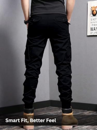 Image of Leriya Fashion Men's Cargo Pants | 6 Pocket Cotton Cargo Joggers for Men | Loose Fit Stylish Pant with Pockets | Casual Baggy Trousers & Streetwear Lower