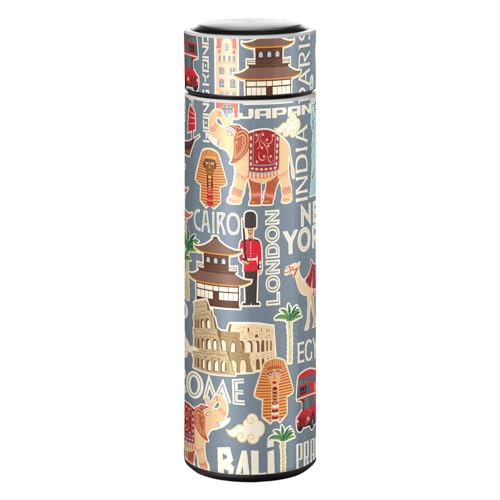 SoreSore 水筒 500ml レディース 保温保冷 8時間 民族風 龍 象 椰子樹 バス 気球 かわいい ブルー マグボトル 0.5L メンズ ステンレス 直飲み 真空断熱 大容量 おしゃれ スポーツドリンクボトル 魔法瓶 スリム 洗いやすい 軽量