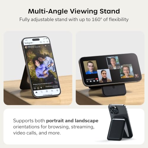 Image of Satechi Magnetic Magsafe Wallet and Double Flap Stand, iPhone Wallet with 4 Card Slots, Front Flap NFC Pass Through for iPhone 15, iPhone 14, iPhone 13, iPhone 12 - Vegan Leather, Black | Double-flap design, adjustable phone attachment, fits iPhone 12-17