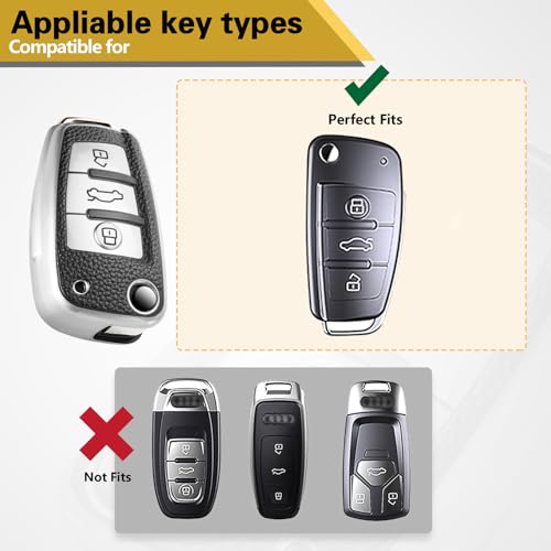 Image of Key Fob Cover for Audi, Leather-Style Keychain Tab Cover, Silver