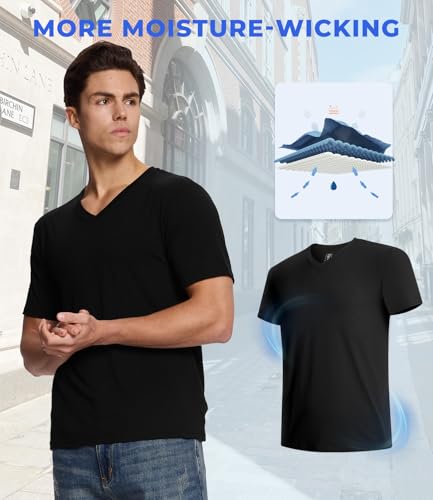 Image of BAMBOO COOL Men's Undershirts V Neck, Moisture-Wicking Soft T-Shirts 3 Pack | Stay Tucked Classic Fit Tag-Free, Softness Breathable Comfort Cooling, V-neck t shirts for men, Summer T's, Short Sleeves Tee