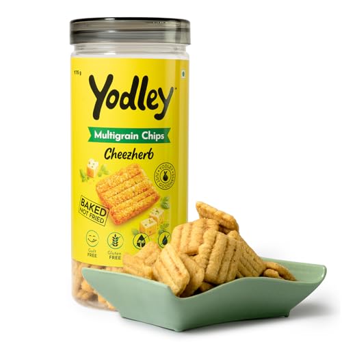 Yodley Multigrain Chips – Baked Healthy Snack | Gluten Free, No Palm Oil, No Maida | Jowar & Foxtail Millet Chips | Low Oil Guilt-Free Snacks for Tea Time, Office & Fitness Diet (Pack of 1, Cheezherb)
