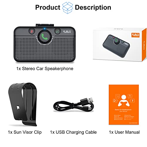 1Mii Hands Free Bluetooth Car Speakerphone, Portable Car Kit For Cell Phone, Motion Auto On, Support Siri Google Assistant & Voice Guidance With Volume Knob, Bluetooth 5.0, Support Android And Ios #TOP7