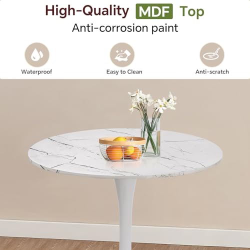 Image of Round Dining Table 27.5 inch Faux Marble White Tulip Table with Pedestal Base for 2-4 People Small Space - Kitchen Living Room Cafe