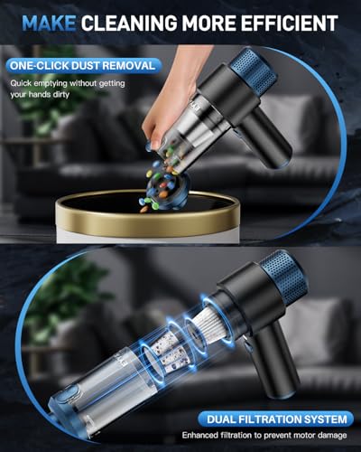 EYYA Handheld Car Vacuum Cleaner Cordless, 15000PA High Power Vacuum & Air Duster, 4-in-1 Portable Mini Vacuum with LED Light, Hand Held Vacuum Cleaner for Car Home Office - Image 5