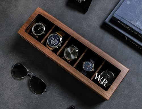 Image of Wooden Watch Box | 5 Slot Rectangular Sheesham Wood Watch Organizer | Handmade Watch Storage Case for Men & Women | Wooden Watch Holder Gift Box