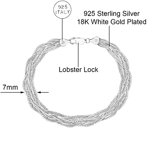 Savlano 925 Sterling Silver 7MM Braided Herringbone Diamond Cut Chain Bracelet - 18K Gold Plated 4-Strand 7.5 Inch Herringbone Bracelet for Women - Made in Italy Comes Gift Box3