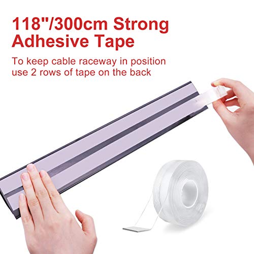 4 Packs J Channel Cable Raceway Black Cable Trunking Hiding Wall Mount TV Powers Cords Cable channels for Wall, Desk, Home, Office, 40x2.79x6.1cm