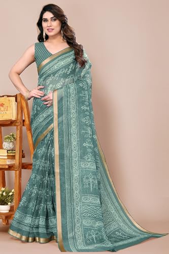 Image of MIRCHI FASHION Lightweight Kota Doria Cotton Saree | Floral Printed Summer Saree for Women | Breathable Ethnic Daily Wear Saree with Blouse Piece