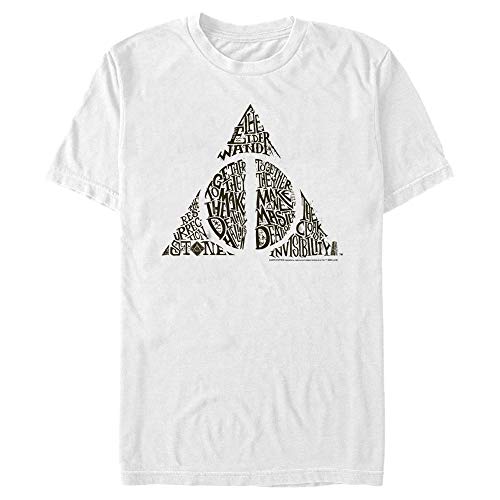 Harry Potter Men's Deathly Hallows Text Symbol T-Shirt, White, Small