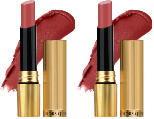 Image of Colors Queen Hold Up Full Day Non-Transfer Matte Lipstick | Long Lasting and Weightless Formula | Intense Color Pay Off | Waterproof Lipstick for Women (117 - Call Me, 4g) (Pack of 2)