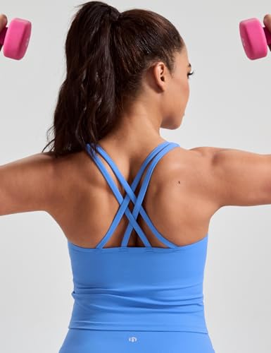 Image of HeyNuts Longline Zeal Bras Medium Impact Wirefree Sports Bras Workout Crop Tank Tops with Removable Pads, A-D Cups
