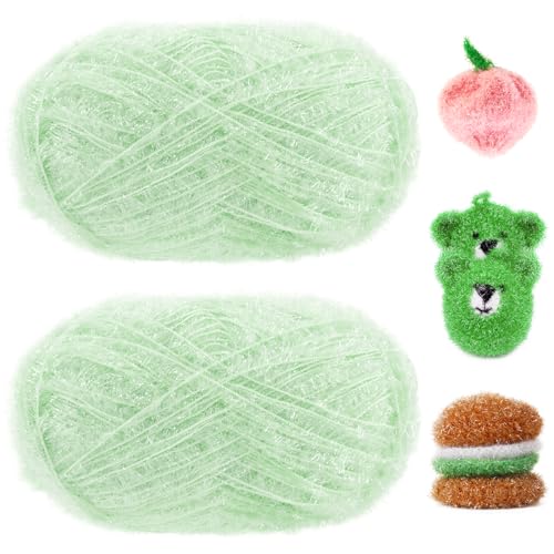 Image of JeogYong Scrubby Yarn 2 Skeins (2 x 100g, 2 x 218yd) Scrubby Sparkle Yarn, Fluffy Polyester Scrubbie Crochet String for Crocheting Knitting Dishcloths Washcloths DIY Projects