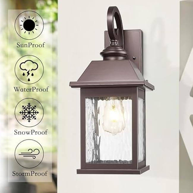 ALLGOT Outdoor Wall Light, 18.25 Inch Height Exterior Light Fixtures, Porch Lights, Anti-Rust Outdoor Wall Lantern Sconce, E26 Socket Patio Mount Light with Water Rippled Glass (Oil Rubbed Bronze)