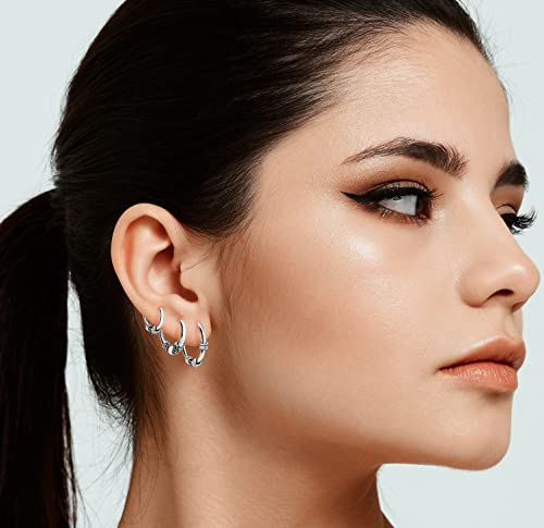 Hoops & Loops 925 Sterling Silver 10mm,12mm, 14mm Balinese Beaded Rope Lightweight Endless Hoop Earrings for Women Men, 3 Pairs | Silver, Yellow & Rose Gold2