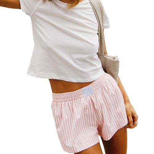 Image of Pivanzore Y2k Plaid Shorts for Women Casual Elastic Waist Aesthetic Lounge Bottom Baggy Pajama Shorts Boxers Sleepwear