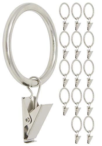 Meriville Drapery Curtain Rings with Clip - 1.5-Inch Inner Diameter, Fits Up to 1 1/4-Inch Rod, Set of 14, Satin Nickel Finish