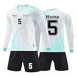 Benutzerdefiniert Fussball Trikot Kinder Set Personalisiert Trikot mit Namen Nummer Team und Logo Sporttraining Langarm T-Shirts und Shorts für Erwachsene/Kinder, Fußballtrikot Set für Jungen Trikot