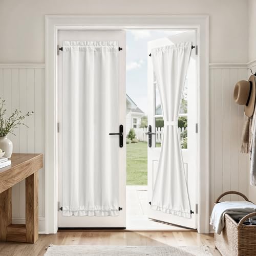 HOMEIDEAS 100% Blackout Linen French Door Curtain, Modern Farmhouse Door Window Curtains Decor, Privacy Insulated Blinds with Tie Up for Front, Glass Window, White, 26W X 72L Inch，1 Panel by HOMEIDEAS - Used condition - US$17.99