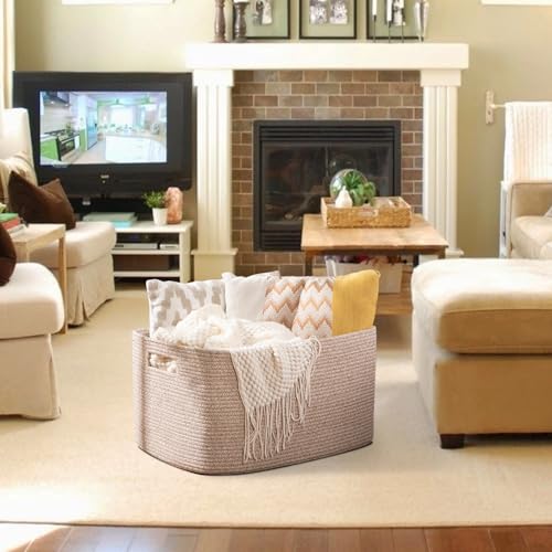 Image of OIAHOMY 96L XXXLarge Blanket Basket Woven Cotton Rope Storage Basket Brown