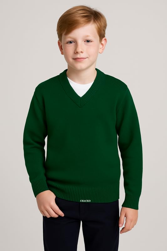 CHACKO Unisex School Uniform Woolen Sweater for Boys & Girls | Warm Winter V-Neck_Grey,11-12 Years - Image 7 thumbnail