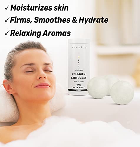 Creamy Collagen Bath Bombs Oatmeal Milk Honey Shea Butter Large Bubble Fizzy Bath Bomb Gift Set For Women Handmade Relaxing Moisturizing For Eczema Sensitive Skin Spa Gift Idea Christmas Birthday #TOP1