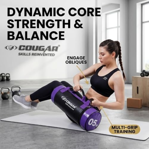 Image of COUGAR 5kg Strength Bag for Core Workout - Heavy Duty Vinyl Weighted Power Bag with Reinforced Nylon Handles - High Density Filled Fitness Sandbag for Crossfit, Squats & Strength Training