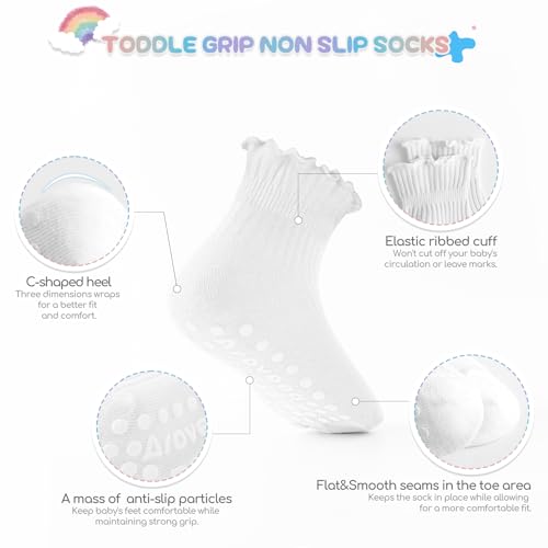Aroveea Baby Toddler Socks Grip Non Slip Boys Girls Cotton 12 Pack for 6-12 Months Kids Ankle Cute Socks 6M-7Years - Thumbnail 3
