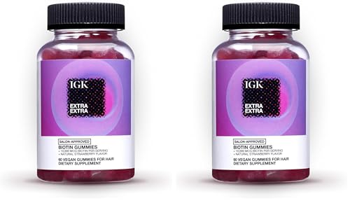 IGK Biotin Hair Gummies 10,000mcg Biotin (60 Count), Strawberry Flavored,