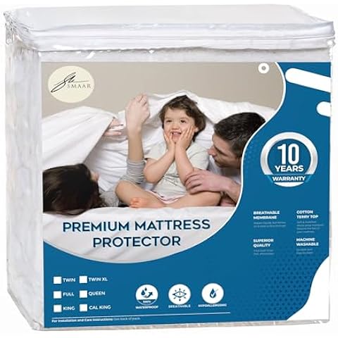 Full Mattress Protector - 100% Waterproof,Cotton Terry,Breathable Comfort,Hypoaller...