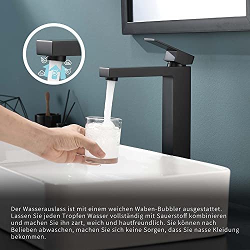 TIMACO Schwarz Waschtischarmatur Hohe Qualität Wasserhahn Bad Mischbatterie Badarmatur Hoch Waschbeckenarmatur für Bad,Modernes Design