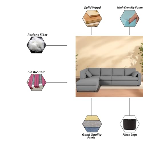Image of Florian LHS 6 Seater L Shape Sofa Set for Living Room (Dark Grey Fabric) Premium Fabric Sofa
