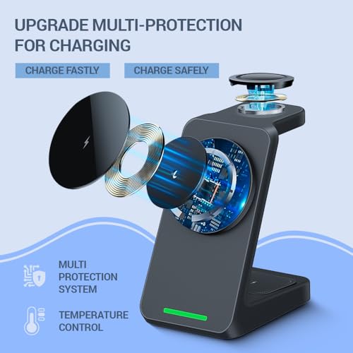 Image of UNIGEN Magtec 330 Wireless Charging 3 in 1 Magsafe Charger for Apple iPhone 17 /16 /16 Plus /16 Pro /16 Pro Max,15 /15 Plus /15 Pro /15 Pro Max,14 /13 /12 Series, AirPods 3rd /2nd, Series 9 /8 /7 /6 /5 /4 /SE-Black