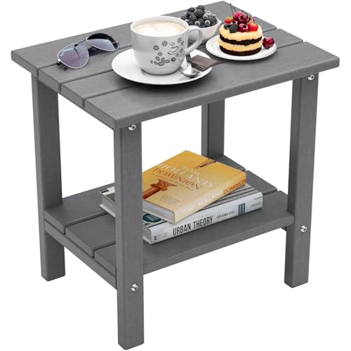 Weather Resistant Outdoor Side Table, Adirondack HDPE Small Outdoor Table, 2-Tier Small Patio Tables for Outside or Indoor,Gray