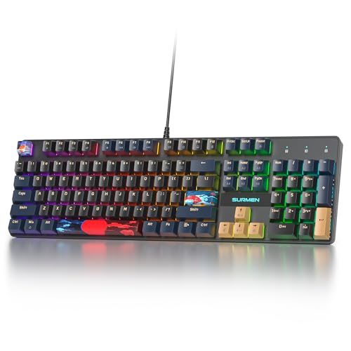 Image of Full Size Mechanical Keyboard, Creamy Keyboard with Number Pad, 104 Keys Wired Gaming Keyboard with Red Switch, RGB Backlit for PC Laptop