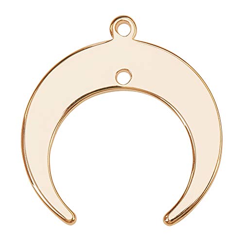 BENECREAT 30PCS 18K Gold Plated Crescent Moon Pendant 3D Brass Double Horn Charm with 2 Holes for DIY Jewelry Making Findings, 19x18x1mm