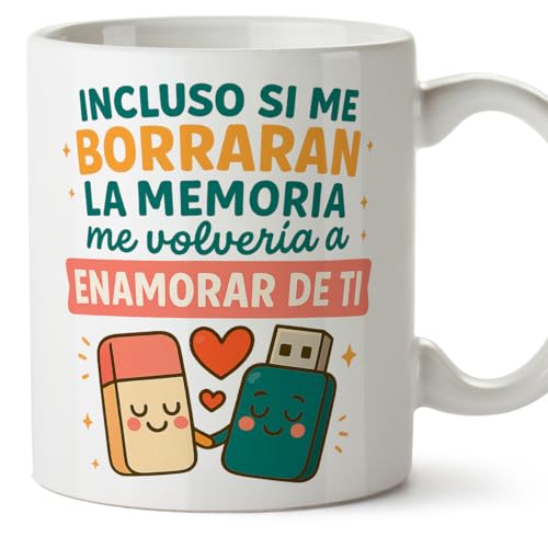 Imagen de MUGFFINS taza regalo novia y novio con frase si me borraran la memoria me volvería a enamorar de ti en Español aniversario