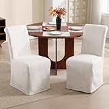 Kmax Slipcovered Dining Chairs Set of 2, Linen Fabric Upholstered Kitchen & Dining Room Chair with Removable Skirted Slipcover Washable Parsons Chair Side Chairs for Diner, Beige