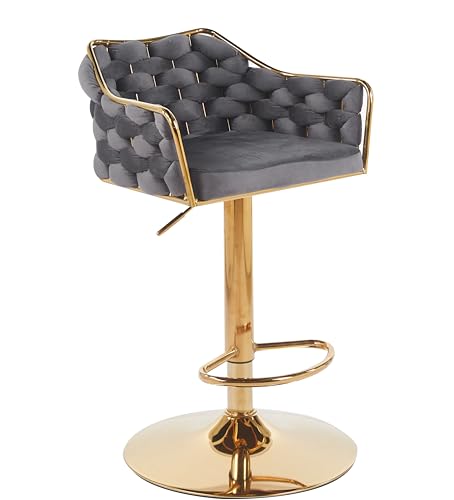 Image of Creative Modern Glam Adjustable Bar Stool, Navy Blue Velvet, Gold Frame, Tufted Design, Curved Back, Swivel Base (Pack of 1) (Grey)