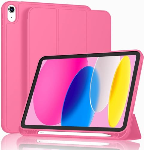 Image of MOCA iPad 11th Gen A16 / 10th Gen 10.9 Case (2025 /2022), Auto Sleep /Wake Cover, Pencil Holder, Soft TPU Back, Shockproof Rugged Slim Tri-Fold Stand Case (Watermelon -Red)