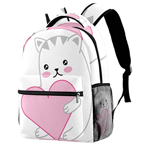 Sac à dos de voyage chat et cœur pour homme et femme