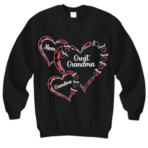 PT14 Personalized Great Grandma Heart Shirt, Mom & Grandkids Name Shirt for Christmas3